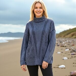 T'Amie Fisherman Sweater XL Cotton Oversized Chunky Relaxed  Cozy Beachy Vintage